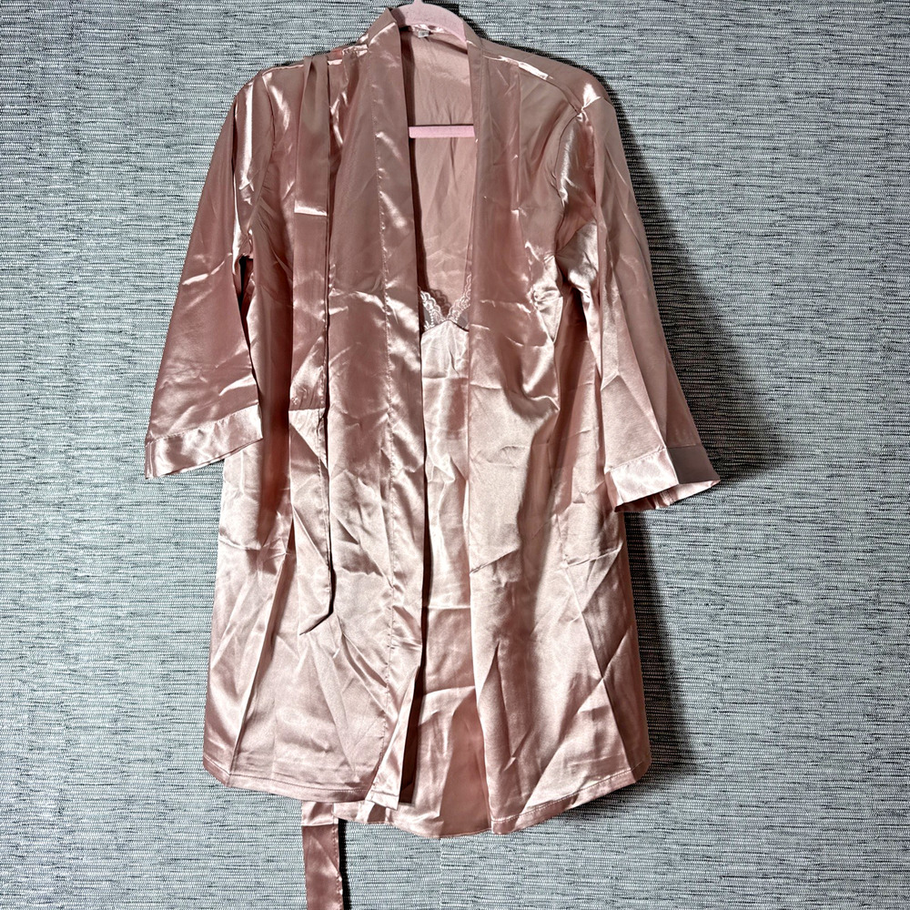 Temu Silky Nightgown And Robe, Dusty Rose, Small
